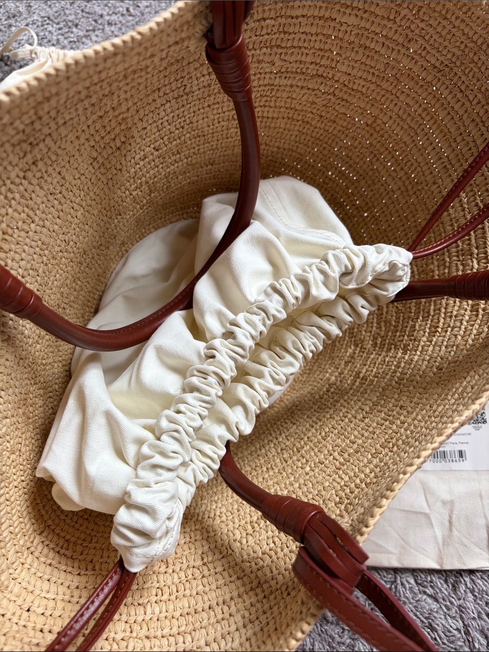 Woven Justine Raffia Straw Tote Bag with Brown Leather Trim - Picture 6 of 7